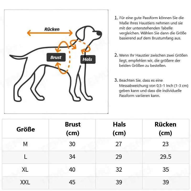 Hundemantel mit Fleecefutter für Regen Schnee und Kälte | Trude