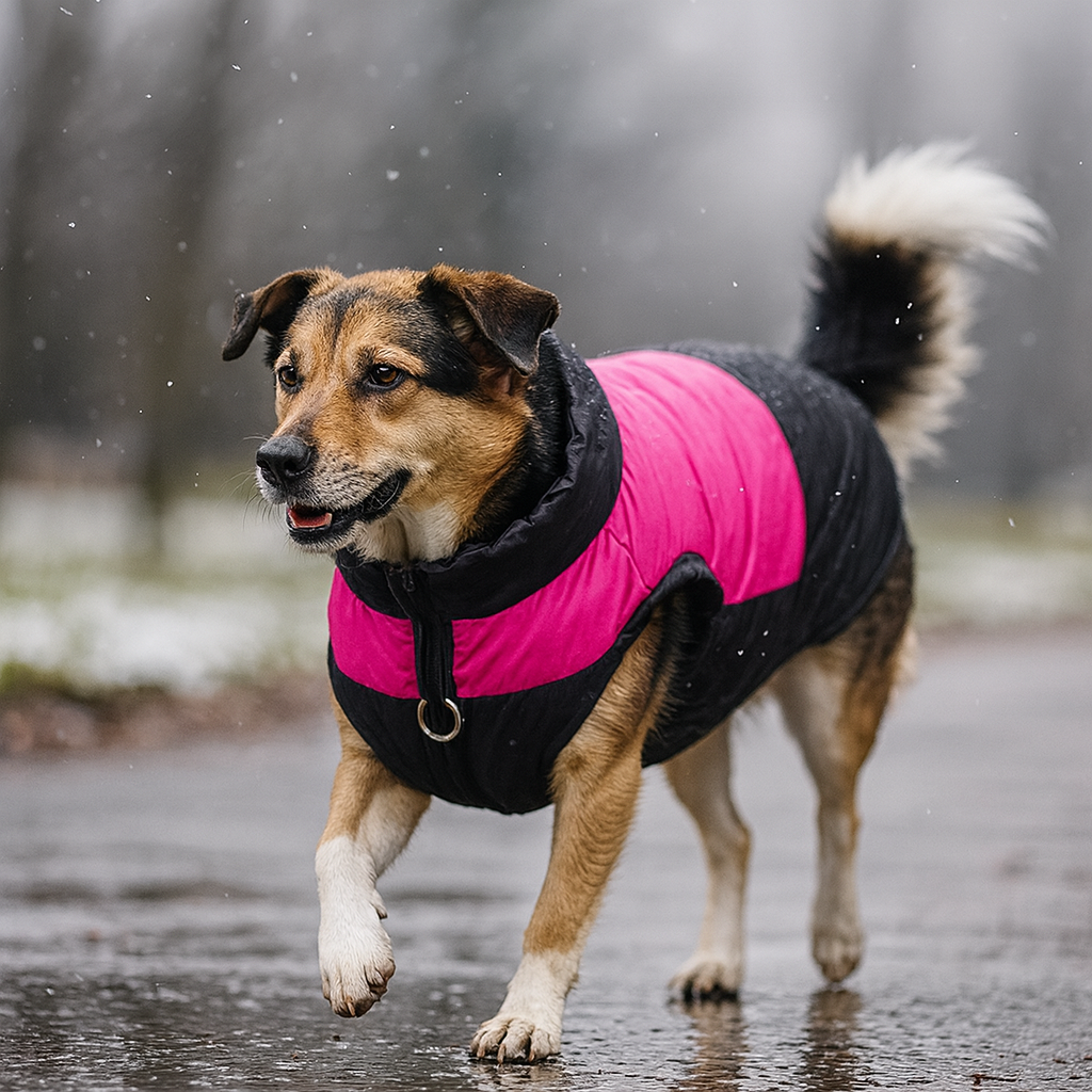 Hundemantel mit warmer Fütterung und Geschirr für draußen