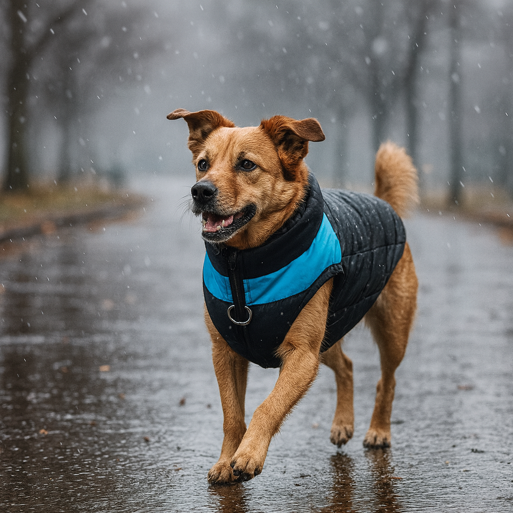 Hundemantel mit warmer Fütterung und Geschirr für draußen