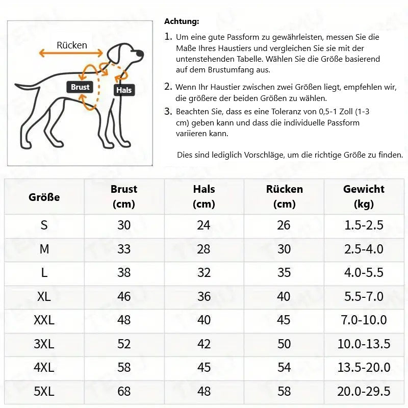 Hundemantel mit warmer Fütterung und Geschirr für draußen