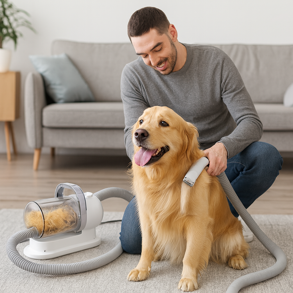 Hundeschermaschine mit Staubsaugerfunktion und Auffangbehälter | Trimora
