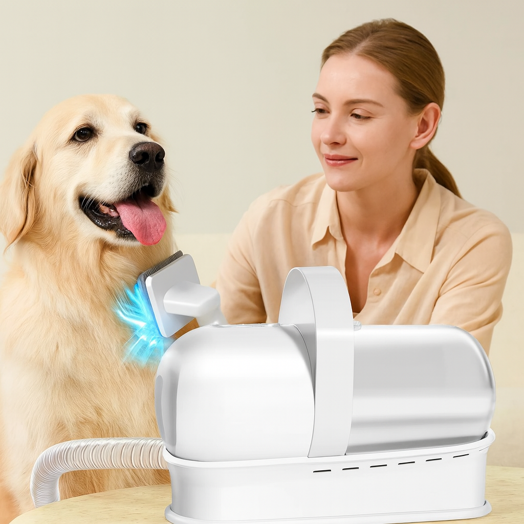 Hundeschermaschine mit Staubsaugerfunktion und Auffangbehälter | Trimora