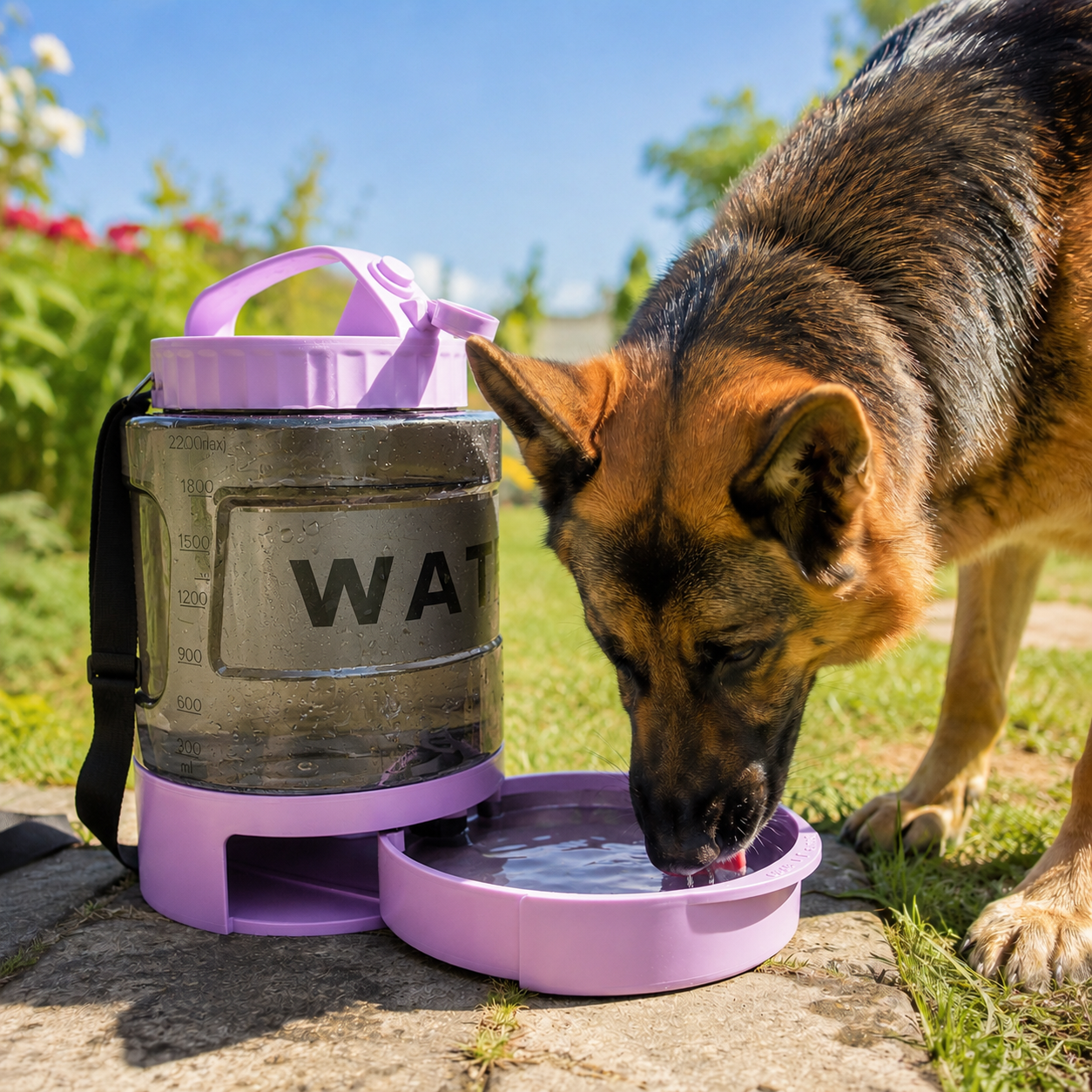 Hundetrinkflasche mit Trinkschale und grossem Volumen | Aquafix