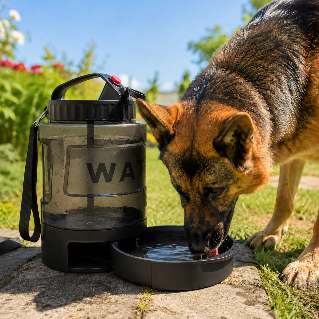 Hundetrinkflasche mit Trinkschale und grossem Volumen | Aquafix