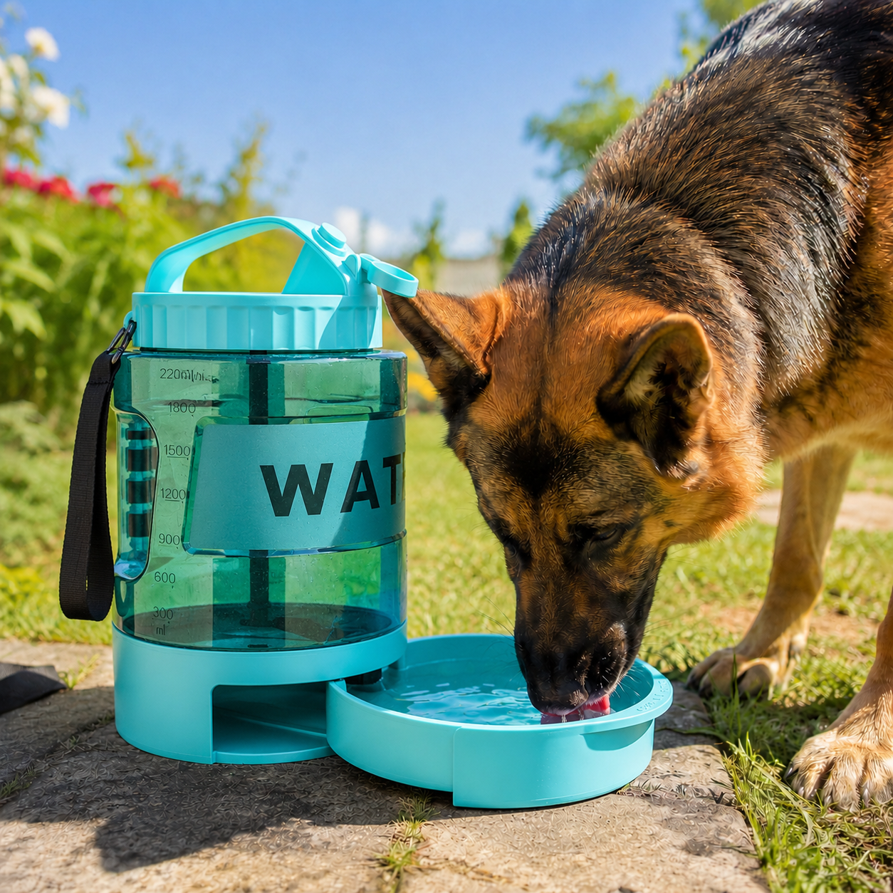 Hundetrinkflasche mit Trinkschale und grossem Volumen | Aquafix