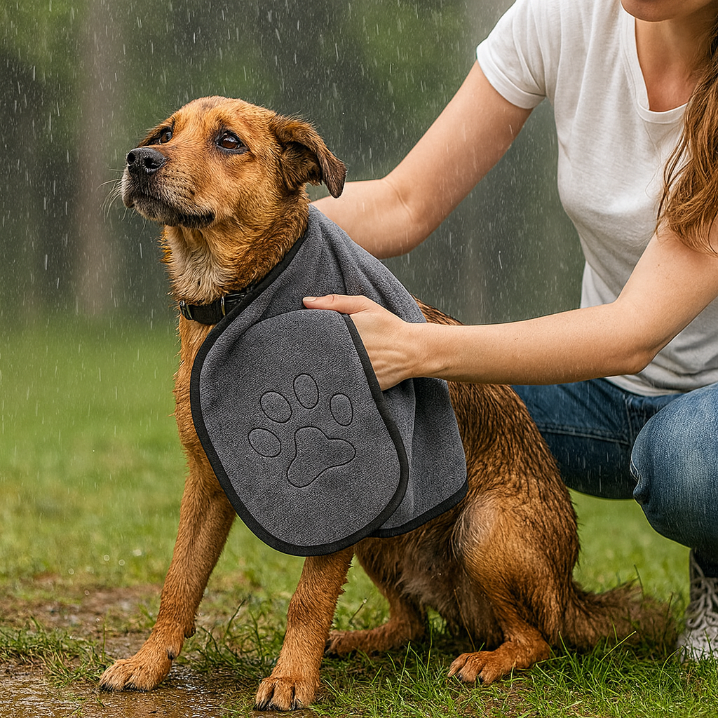 Hundetrockentuch saugstark Mikrofaser mit Taschen | PawDrape