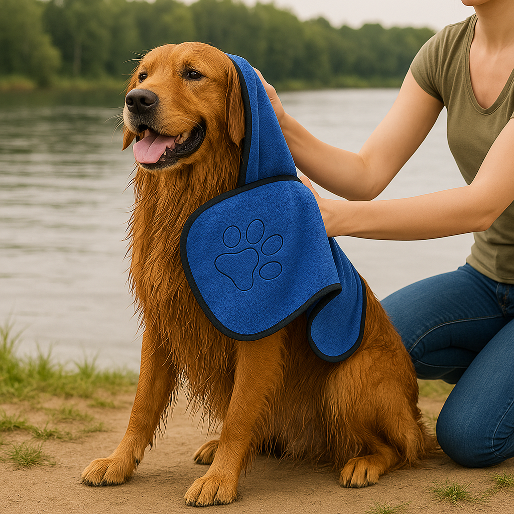 Hundetrockentuch saugstark Mikrofaser mit Taschen | PawDrape