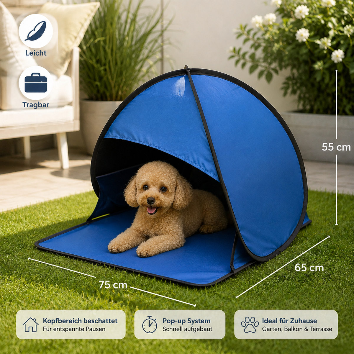 Hundezelt Pop Up atmungsaktiv tragbar für Sommer | Solivra