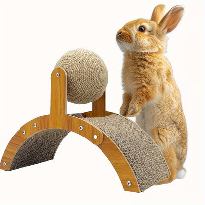Kaninchen Kratzspielzeug Holzbrücke mit Sisal Spielball | Bunero
