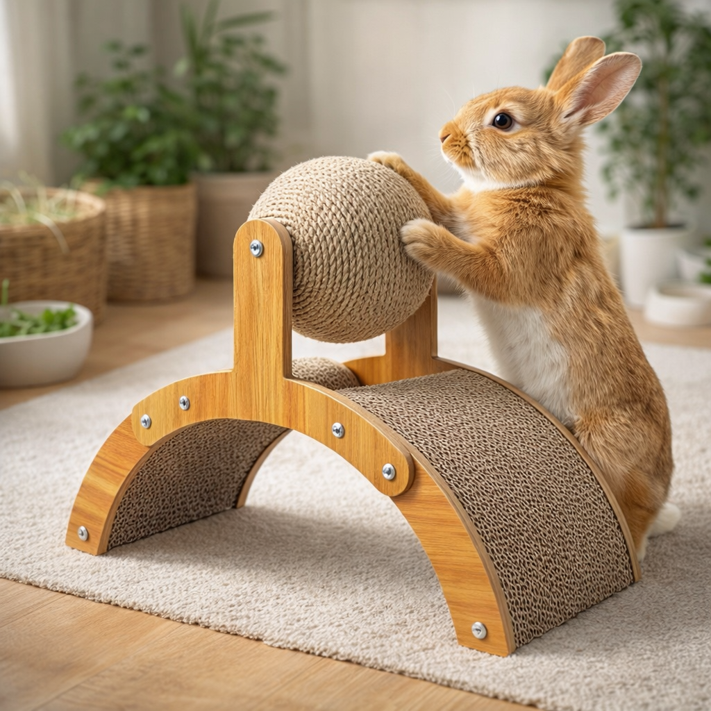 Kaninchen Kratzspielzeug Holzbrücke mit Sisal Spielball | Bunero