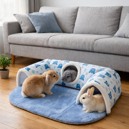 Kaninchen Tunnelbett Plüsch mit Herausnehmbarer Matte | Bunivo