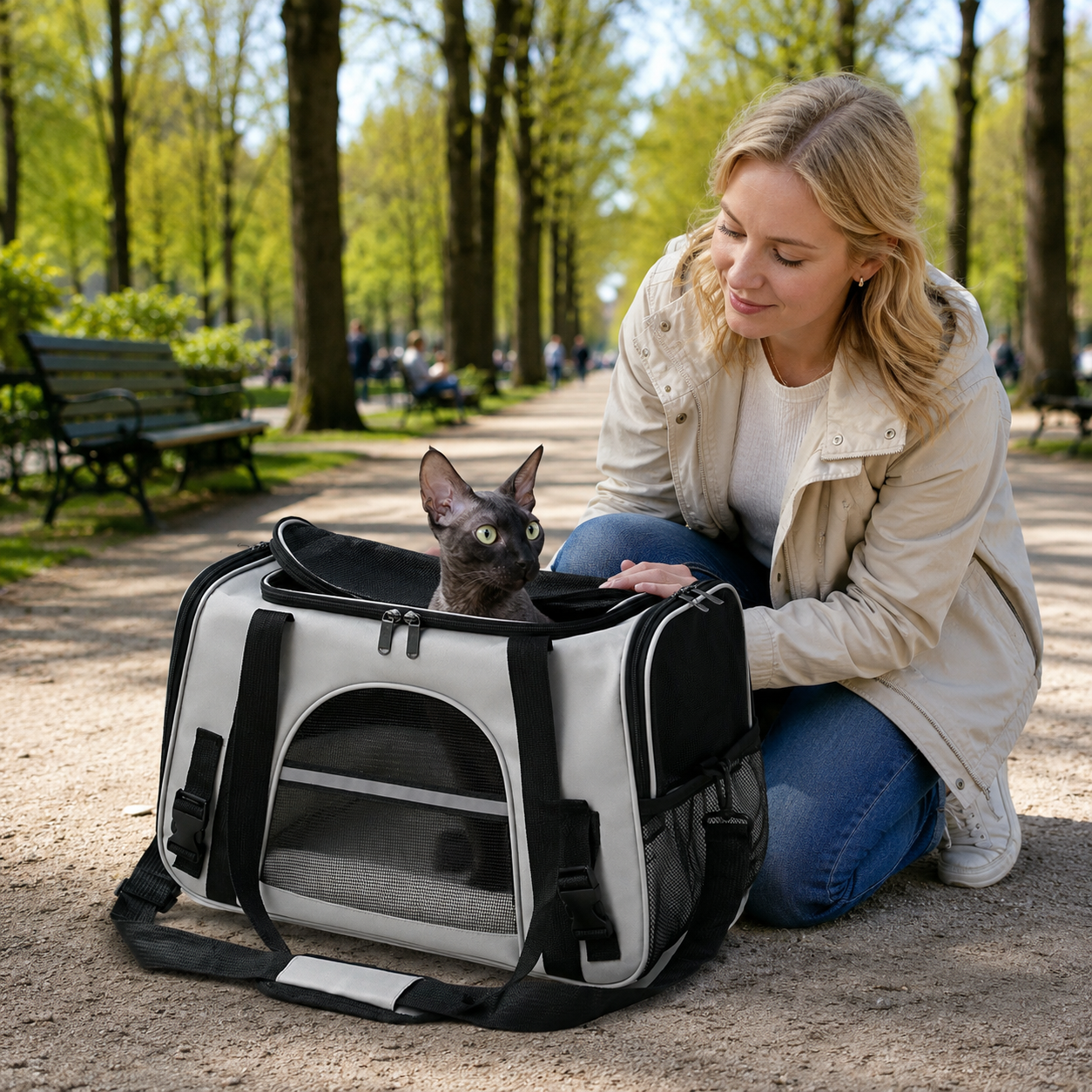 Katze Transportbox mit drei Eingängen und atmungsaktivem Design | Mobibag