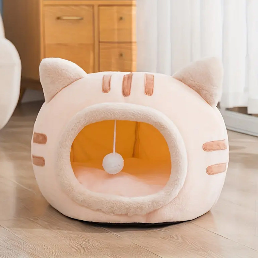 Katzenhaus mit Spielball und herausnehmbarem Kissen | Zorina