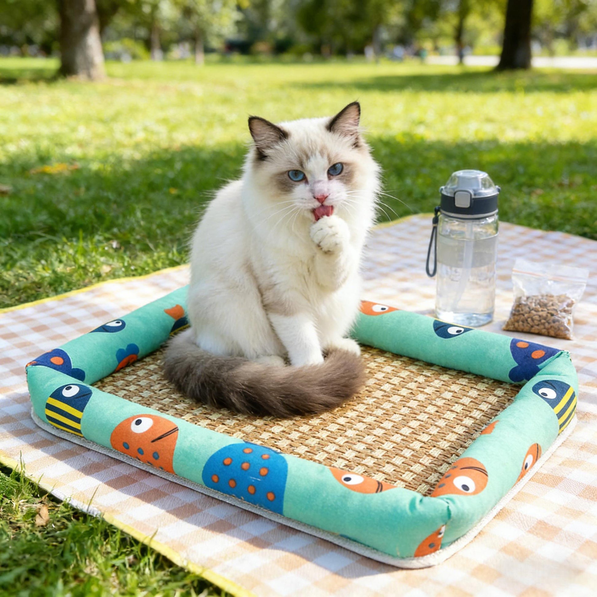 Katzenkuehlmatte Leinen atmungsaktiv waschbar fuer Sommer | Quenva