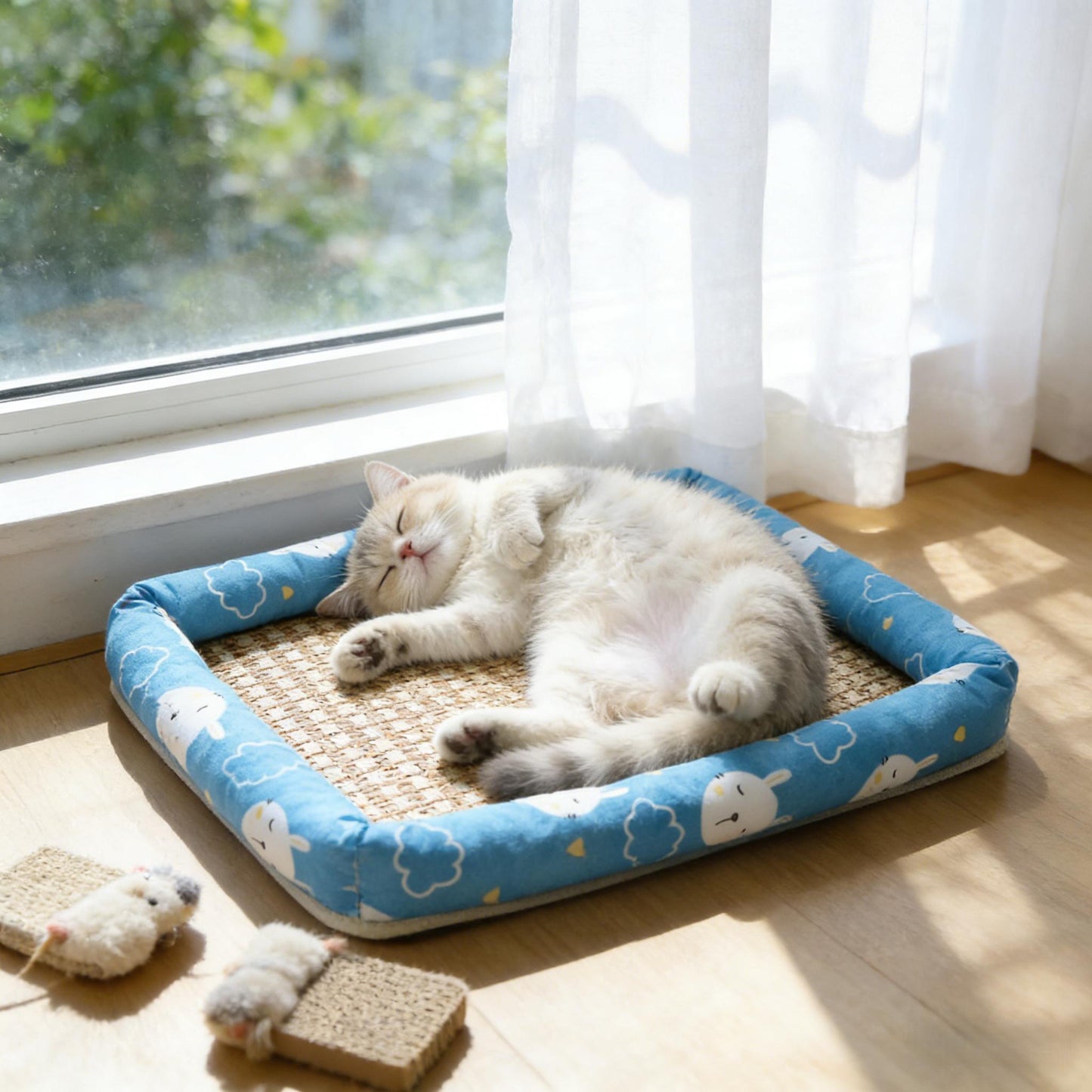 Katzenkuehlmatte Leinen atmungsaktiv waschbar fuer Sommer | Quenva