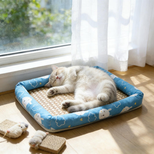 Katzenkuehlmatte Leinen atmungsaktiv waschbar fuer Sommer | Quenva