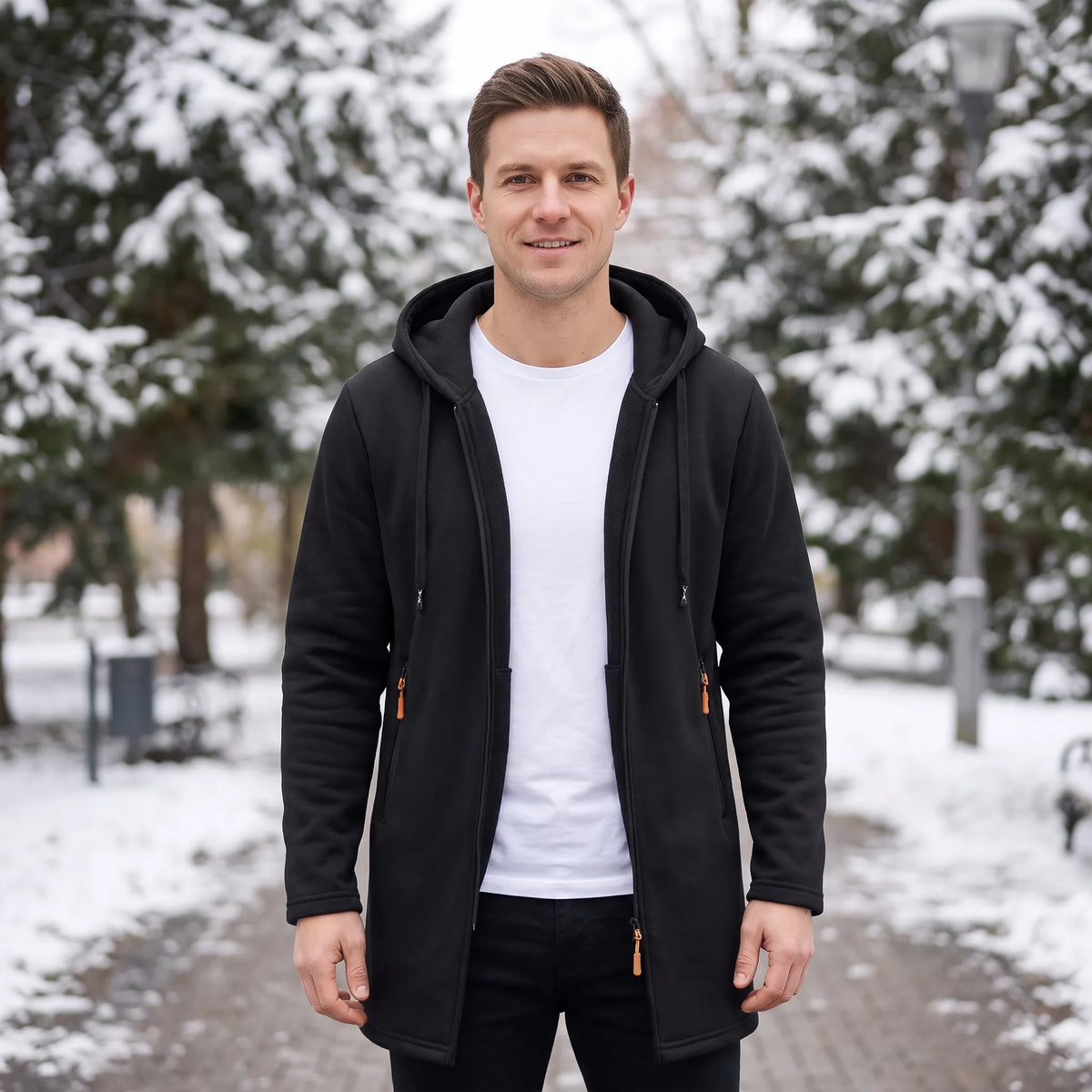 Lange Kapuzenjacke Mit Reißverschluss