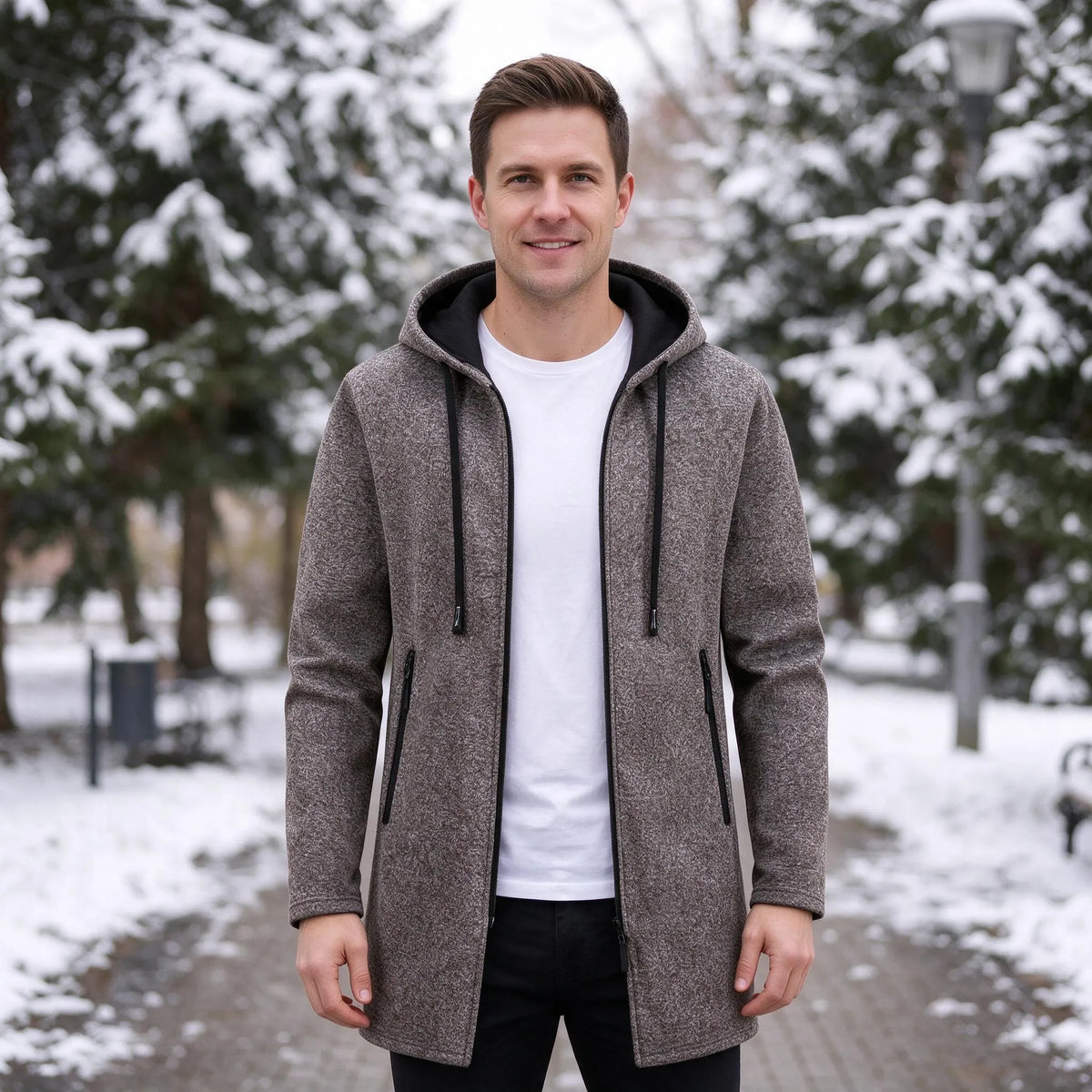 Lange Kapuzenjacke Mit Reißverschluss