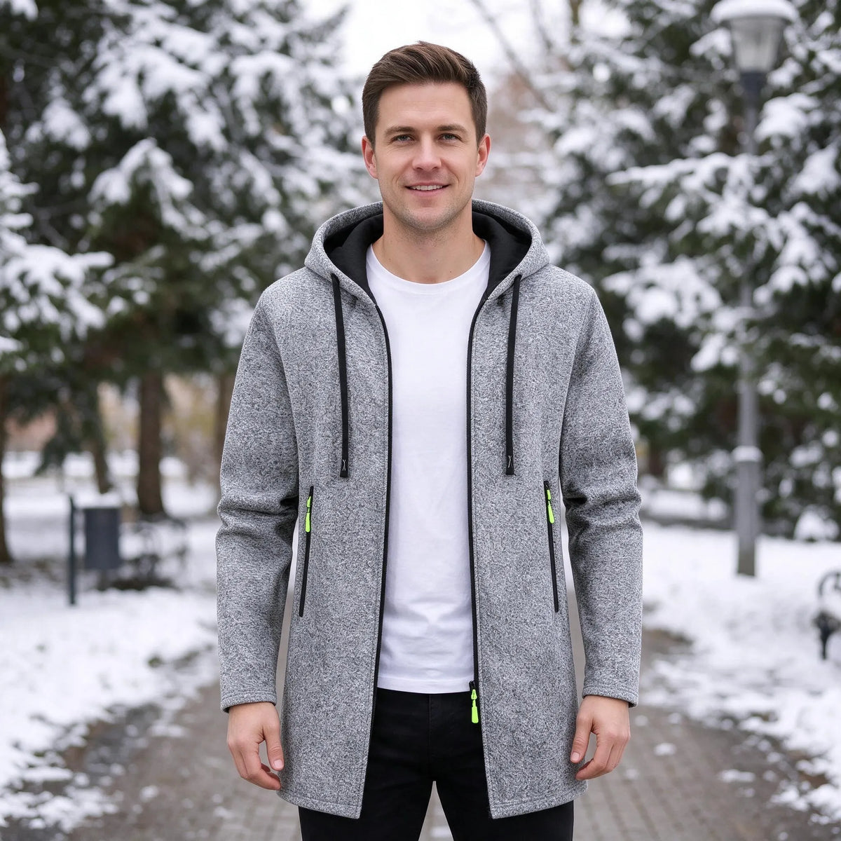 Lange Kapuzenjacke Mit Reißverschluss