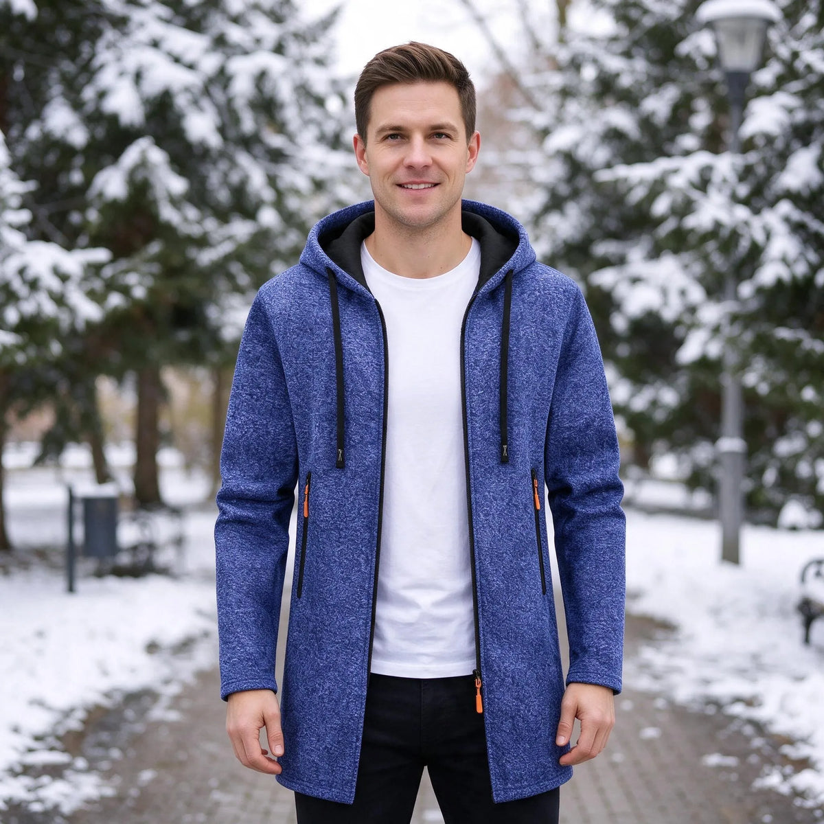 Lange Kapuzenjacke Mit Reißverschluss