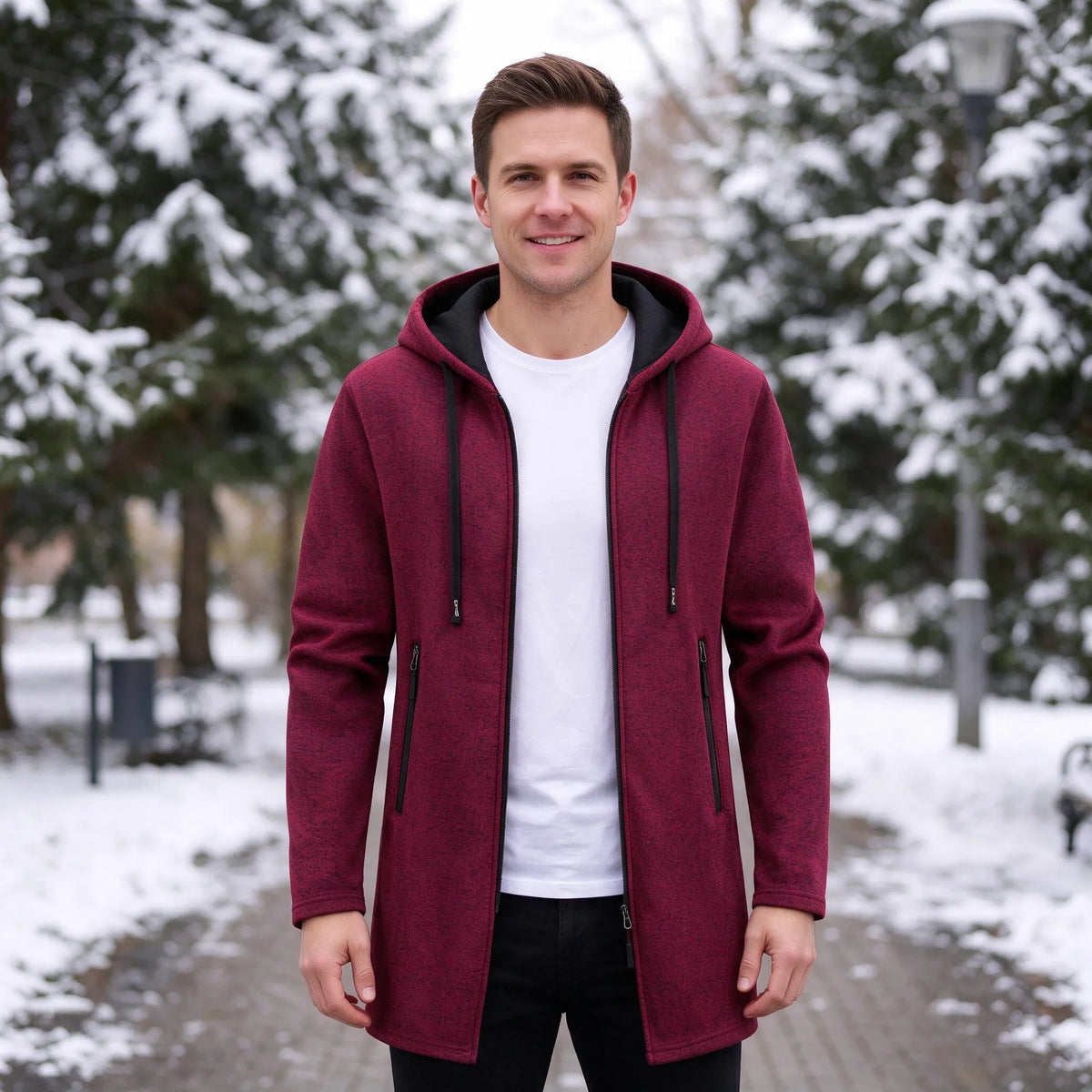 Lange Kapuzenjacke Mit Reißverschluss