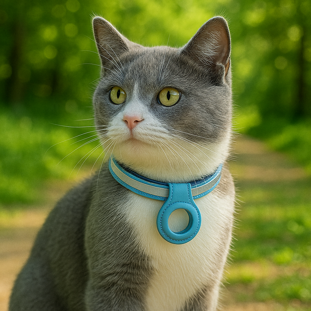 Lederhalsband mit AirTag Halterung und Reflektion | VarioTag