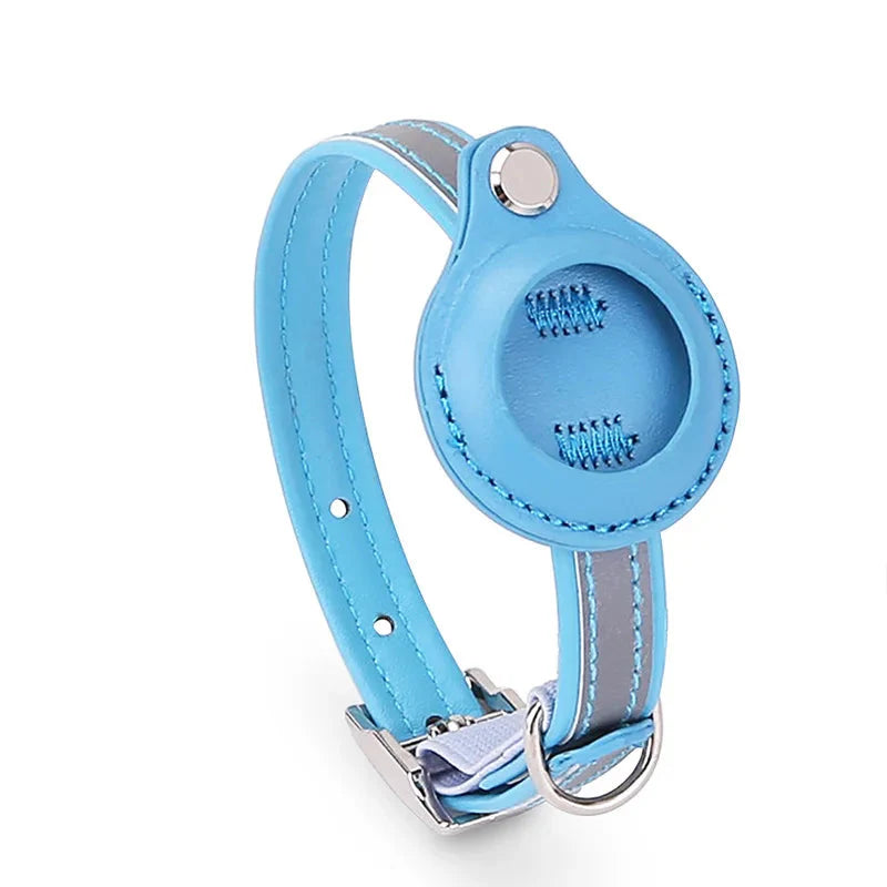 Lederhalsband mit AirTag Halterung und Reflektion | VarioTag