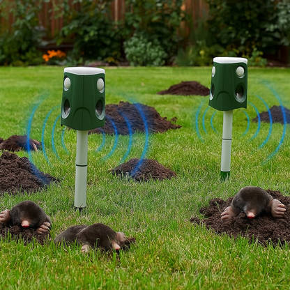 Maulwurfschreck mit 360° Ultraschall Erkennung für Maulwürfe Vögel und Katzen | Gravino