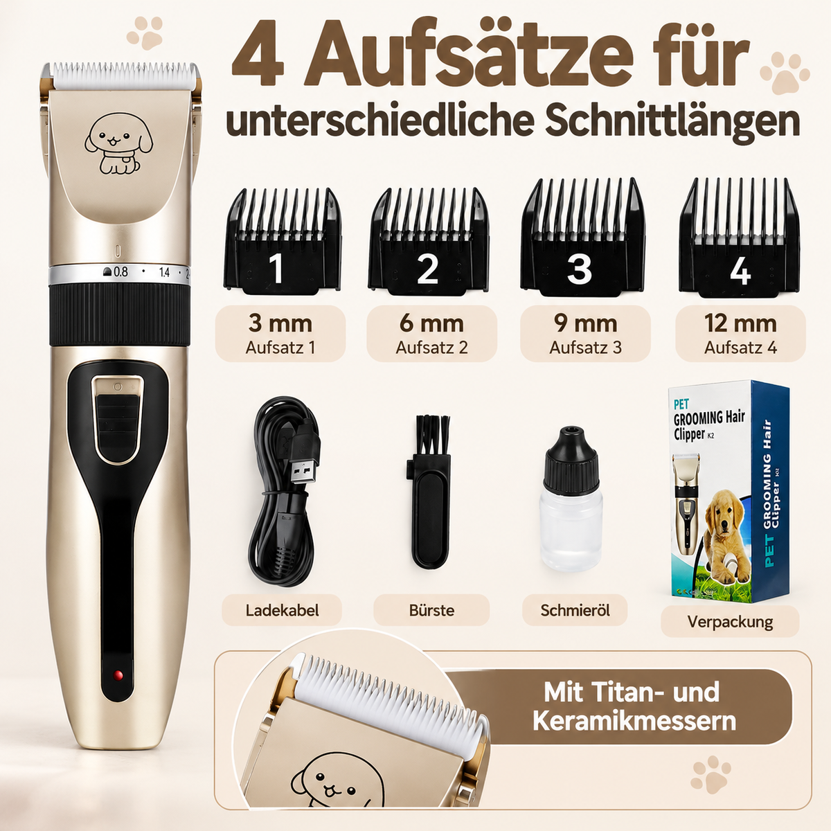 Oskar | Tundose für Hunde für schmerzfreie Pflege und mehrere Aufsätze