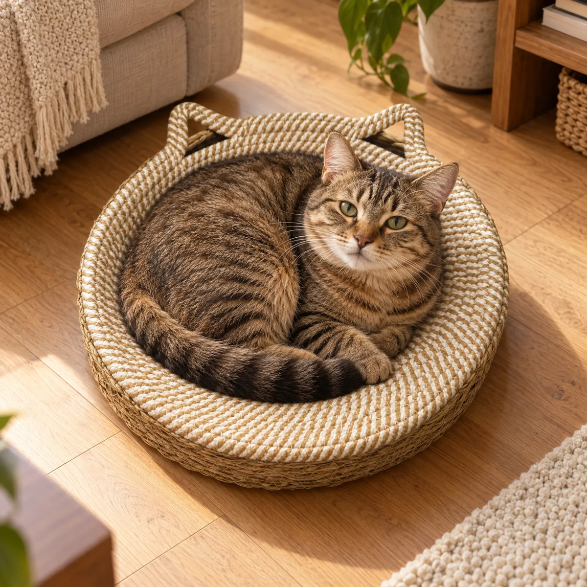 Rundes Katzenbett Mit Katzenohren Details