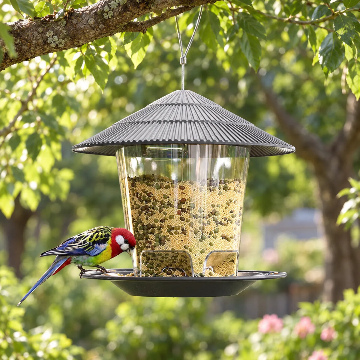 Sechseckiges Vogelfutterhaus Mit Geneigtem Dach