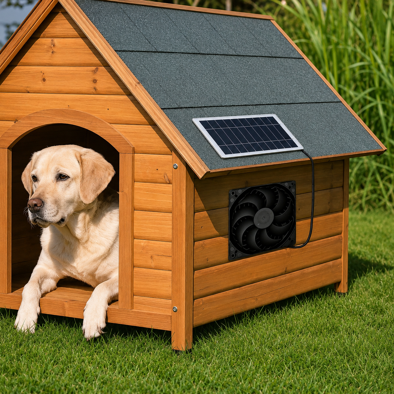 Solarventilator mit Solarpanel fuer Tiergehege | Trevix