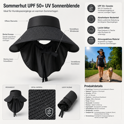 Sommerhut UPF 50+ UV Sonnenblende für Hundespaziergänge | Relvix