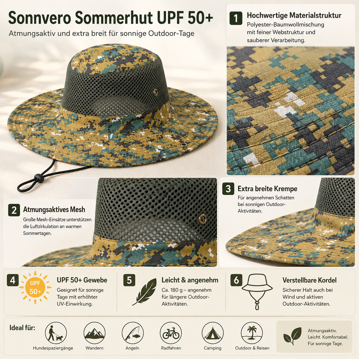 Sommerhut UPF 50+ UV atmungsaktiv fuer Hundespaziergaenge | Sonnvero