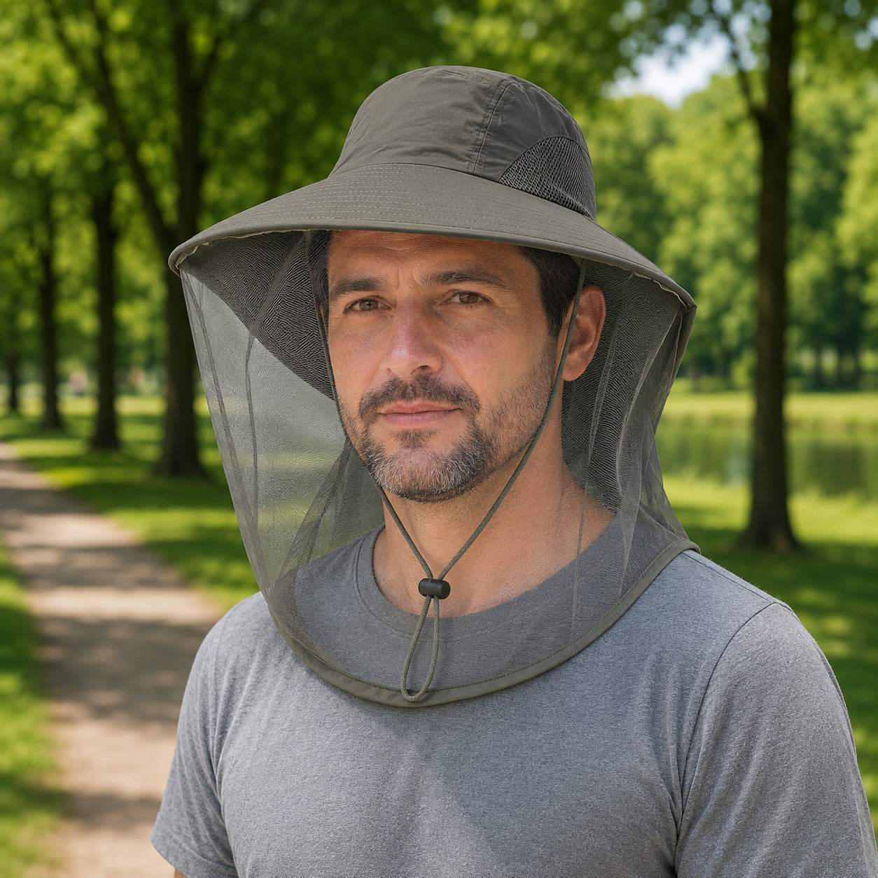 Sommerhut UPF 50+ UV mit Gesichtsnetz fuer Hundespaziergaenge | Invara