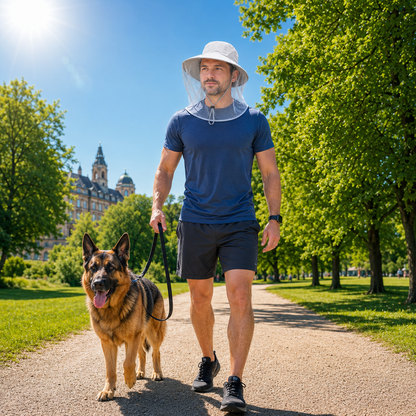 Sommerhut UPF 50+ UV mit Gesichtsnetz fuer Hundespaziergaenge | Invara