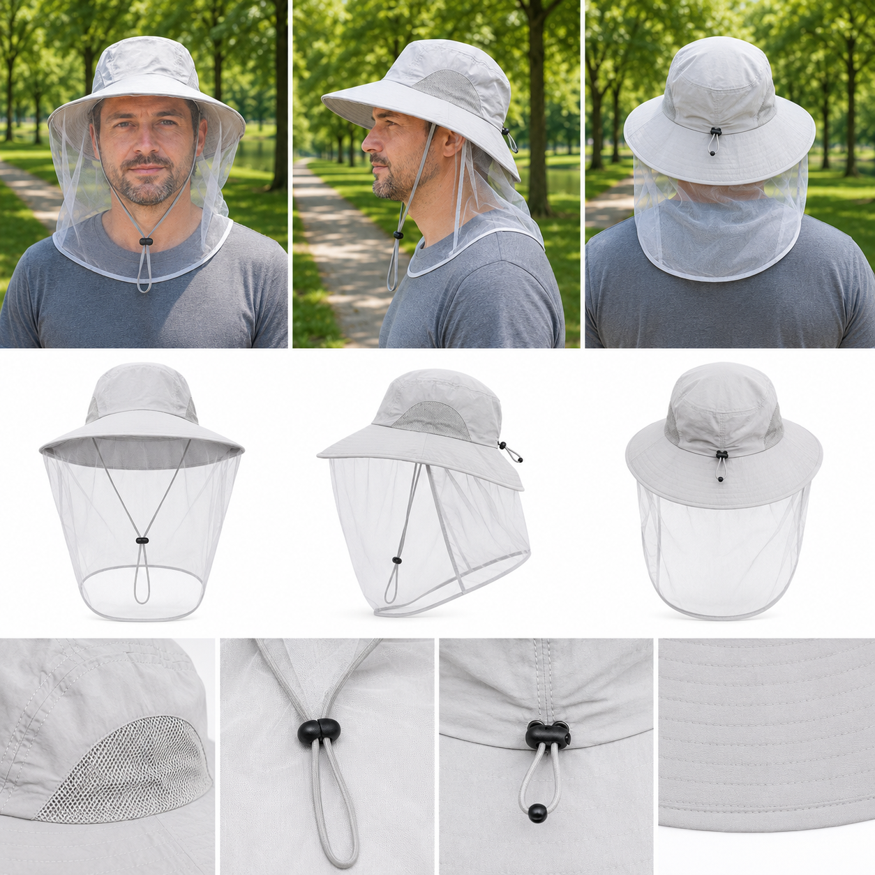 Sommerhut UPF 50+ UV mit Gesichtsnetz fuer Hundespaziergaenge | Invara