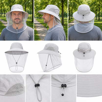 Sommerhut UPF 50+ UV mit Gesichtsnetz fuer Hundespaziergaenge | Invara