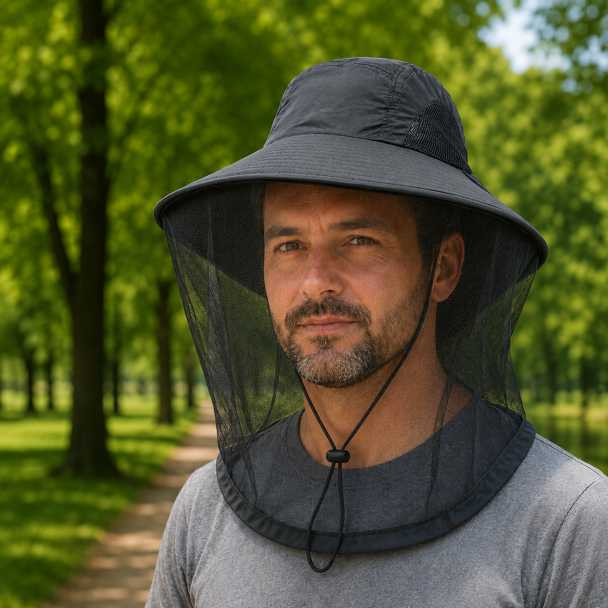 Sommerhut UPF 50+ UV mit Gesichtsnetz fuer Hundespaziergaenge | Invara