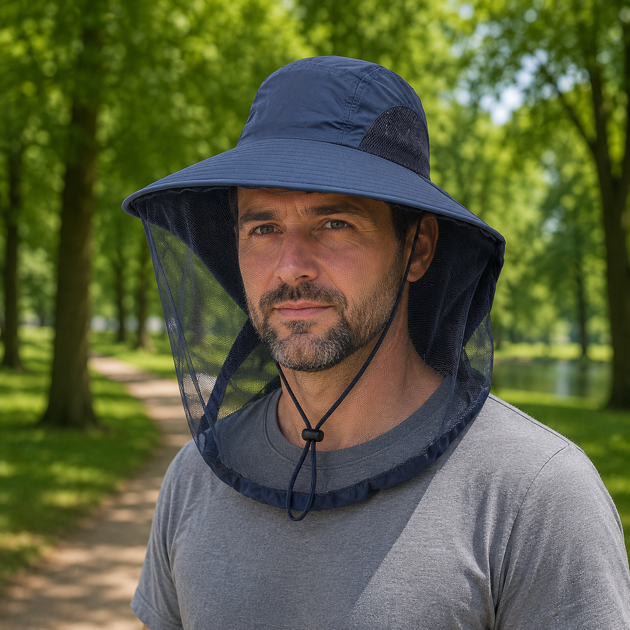 Sommerhut UPF 50+ UV mit Gesichtsnetz fuer Hundespaziergaenge | Invara