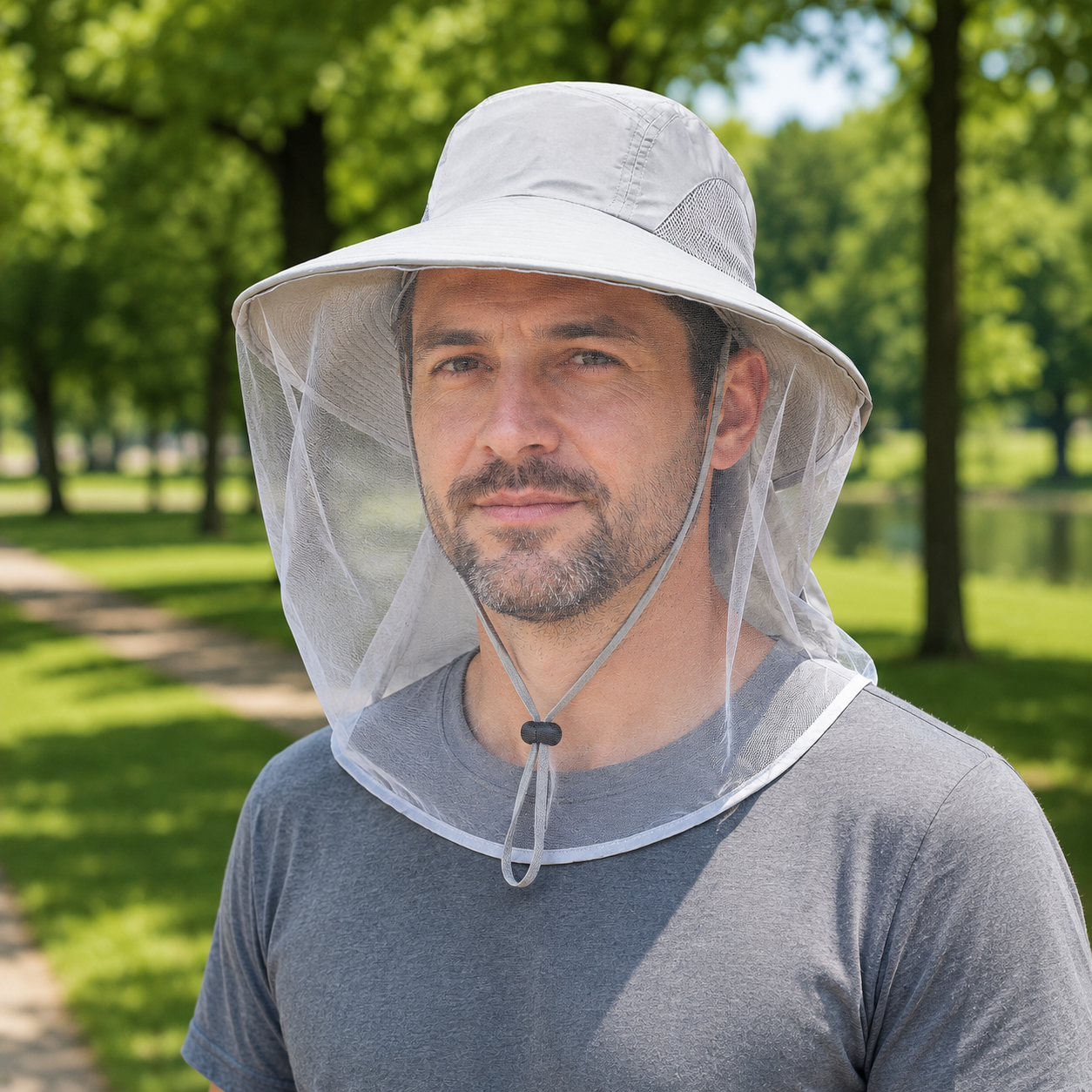 Sommerhut UPF 50+ UV mit Gesichtsnetz fuer Hundespaziergaenge | Invara