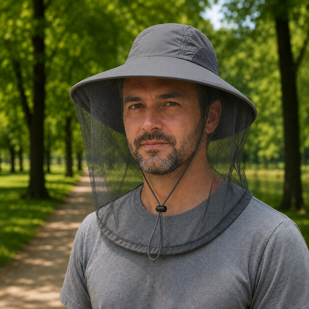 Sommerhut UPF 50+ UV mit Gesichtsnetz fuer Hundespaziergaenge | Invara