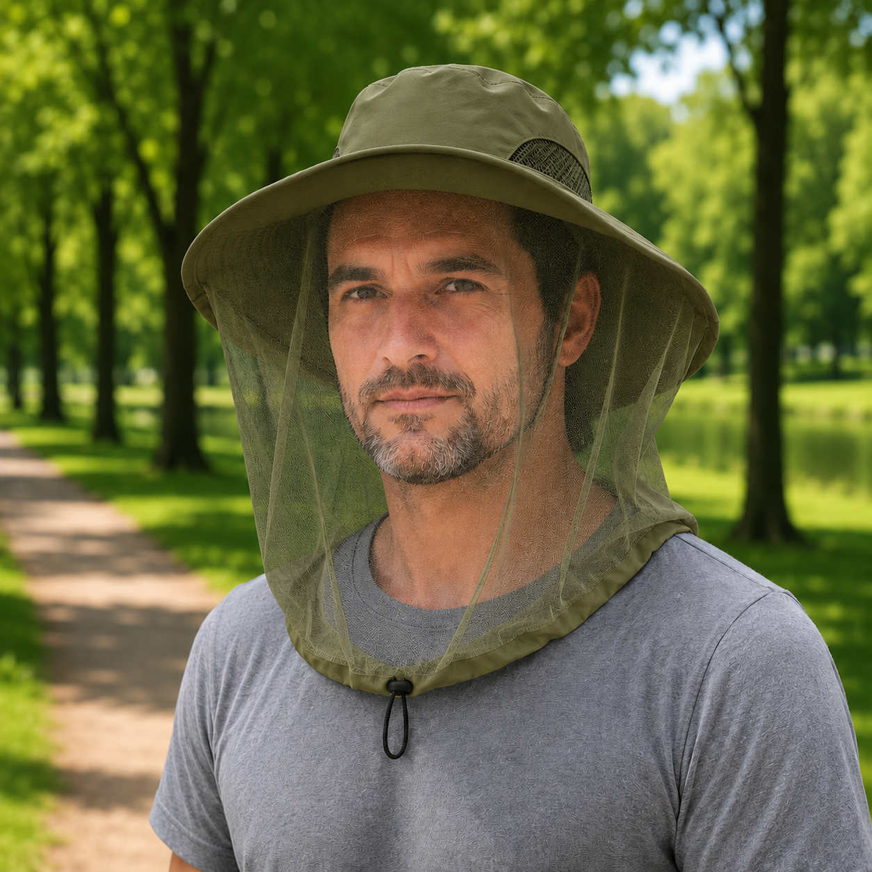 Sommerhut UPF 50+ UV mit Gesichtsnetz für Hundespaziergänge Invara