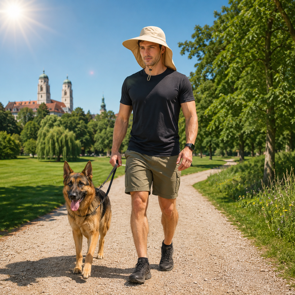 Sommerhut UPF 50+ UV mit breiter Krempe fuer Hundespaziergaenge | Helvix