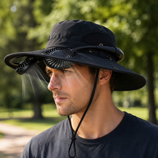 Sonnenhut UPF 50+ UV mit Ventilator fuer Hundespaziergaenge | Ventaro