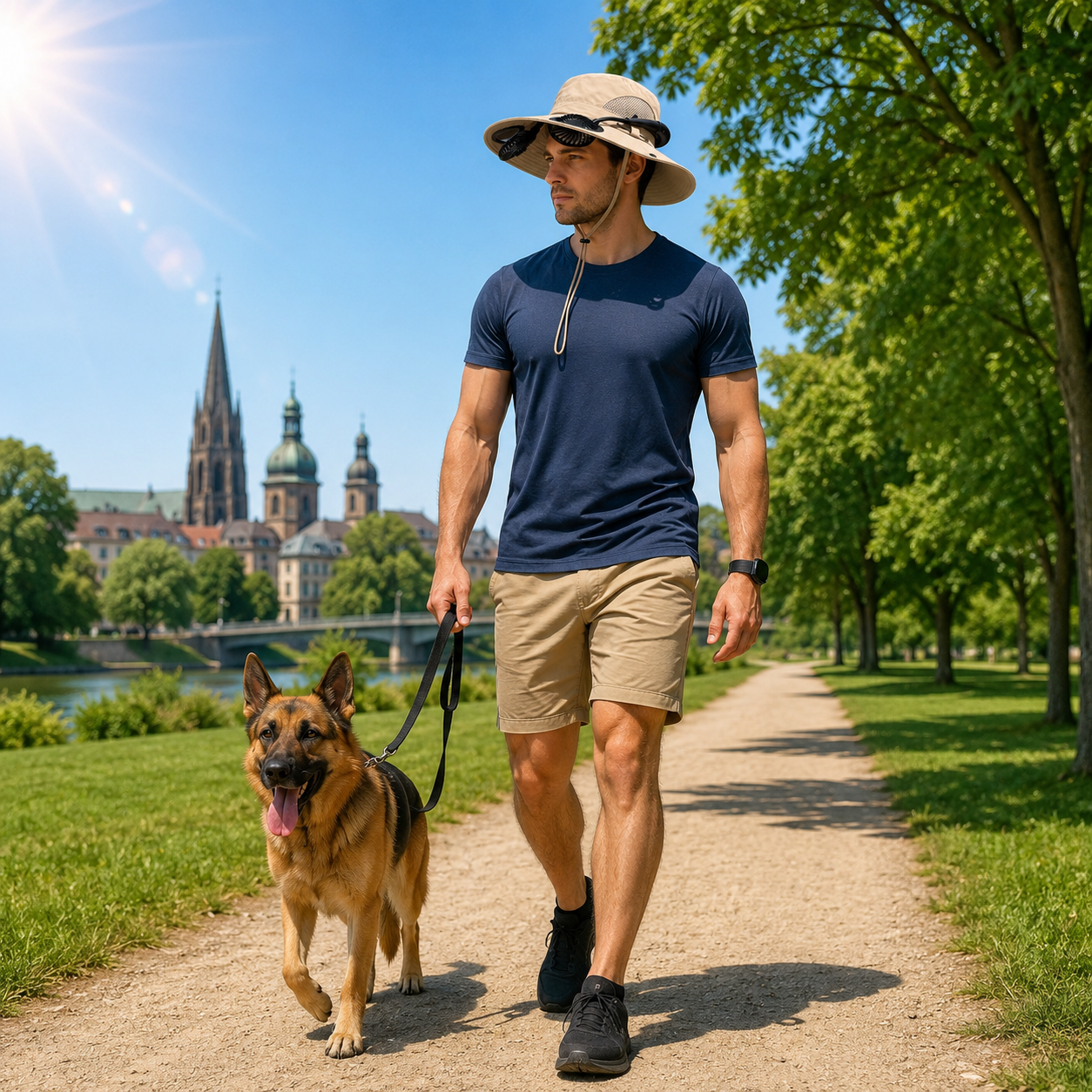 Sonnenhut UPF 50+ UV mit Ventilator fuer Hundespaziergaenge | Ventaro