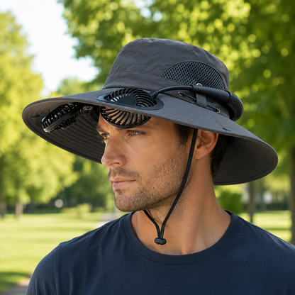 Sonnenhut UPF 50+ UV mit Ventilator fuer Hundespaziergaenge | Ventaro