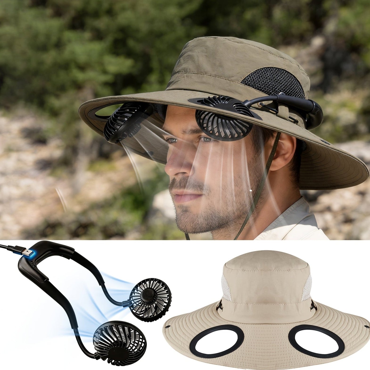 Sonnenhut UPF 50+ UV mit Ventilator fuer Hundespaziergaenge | Ventaro
