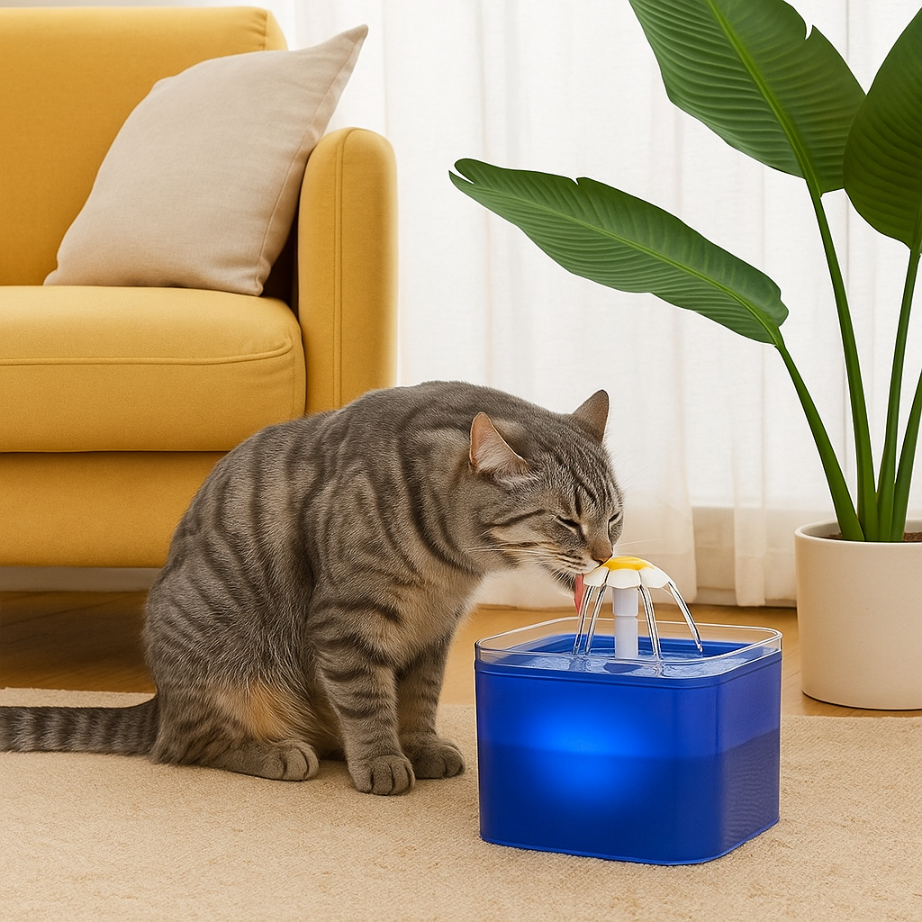 Trinkbrunnen 2L mit LED und Filtersystem für Katzen und Hunde | AquaGlow