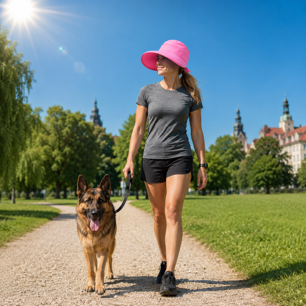 UPF 50+ UV Sommerhut Damen faltbar fuer Hundespaziergaenge | Jovrix